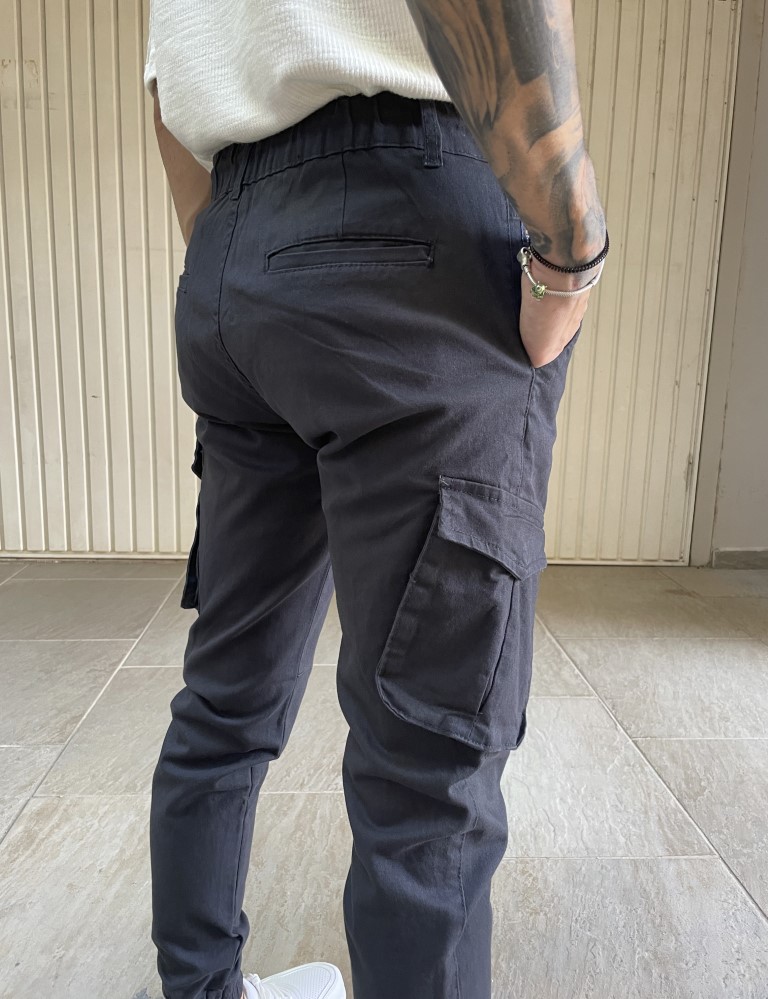 Ανδρικό cargo ανθρακί παντελόνι υφασμάτινο με λάστιχο BC34610B φωτογραφία